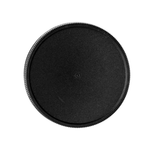 BLACK PP PLASTIC 70-400 RIBBED SKIRT LID WITH PRESSURE SENSITIVE (PS) LINER